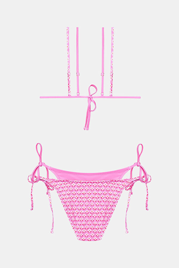 Pembe Desenli Bağcıklı Kadın Bikini 2
