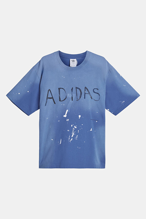 Relax Kalıp Mavi Bisiklet Yaka Baskılı Erkek T-Shirt