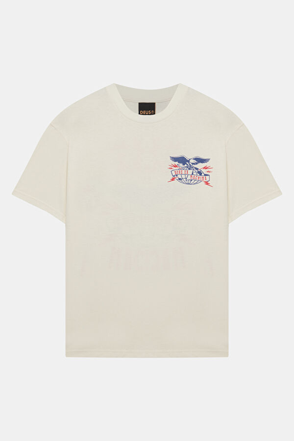 Relax Kalıp Ekru Bisiklet Yaka Baskılı Erkek T-Shirt