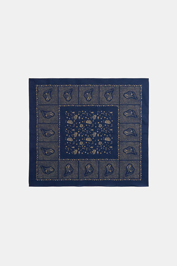 Lacivert Desenli Koton Bandana
