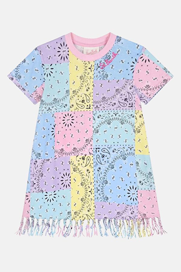 Blue Patterned Mini Kids Dress