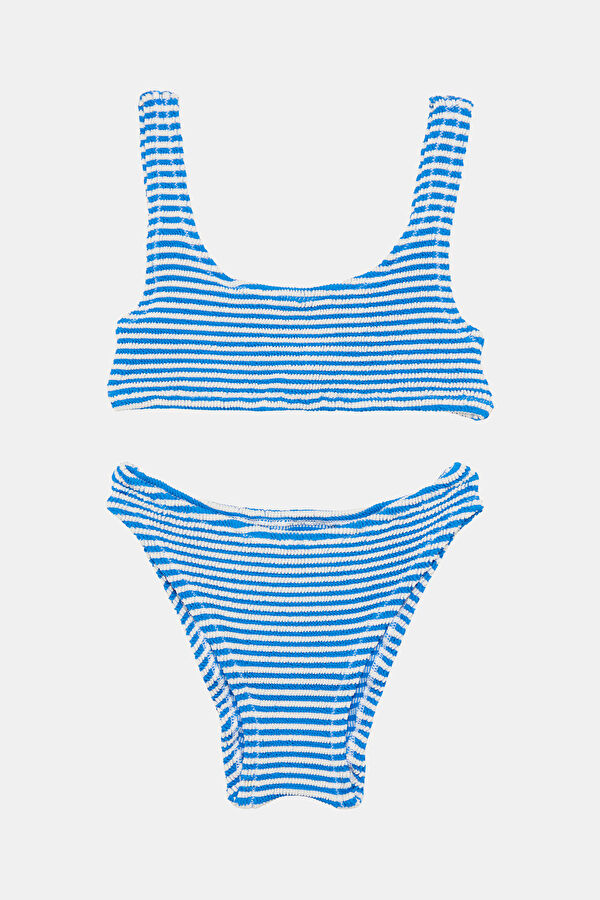 Saks Desenli Çocuk Bikini