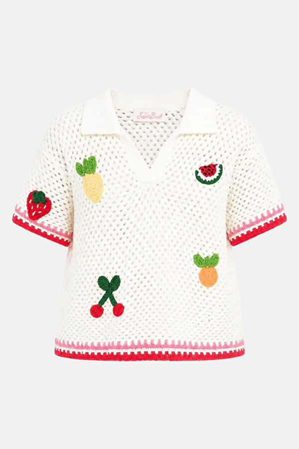 Cream Patterned Short-Sleeved Kids Blouse