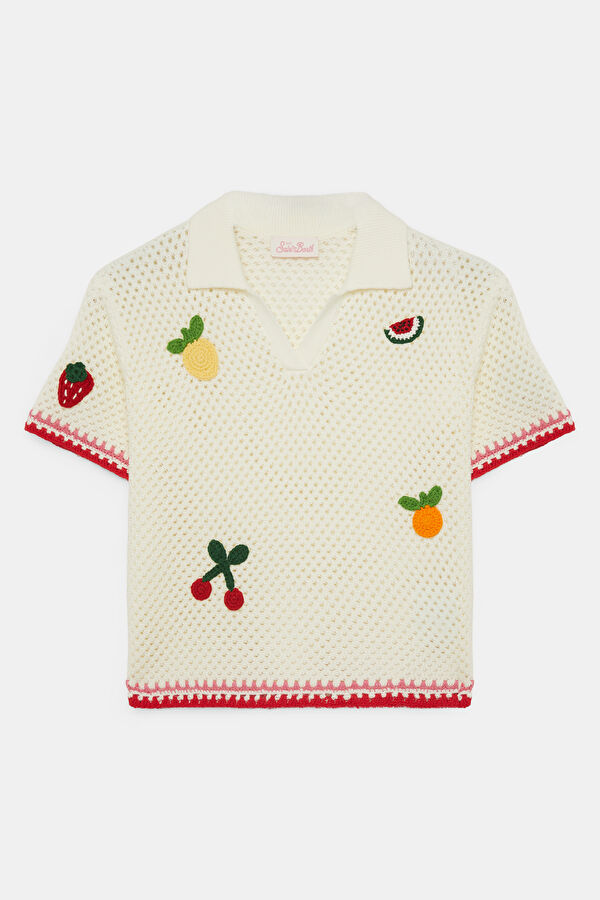 Cream Patterned Short-Sleeved Children's Blouse