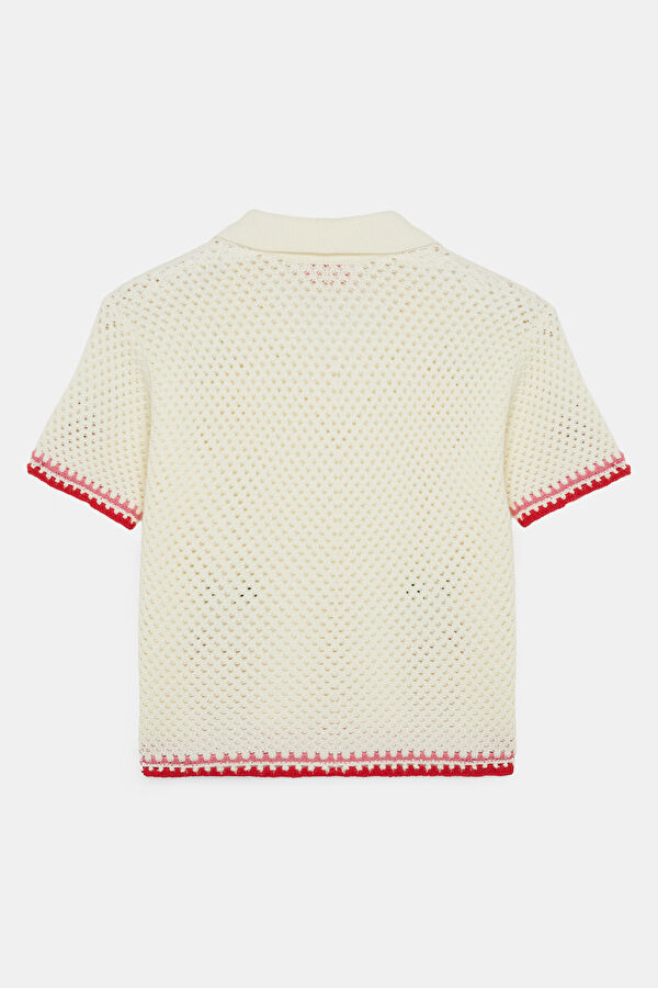 Cream Patterned Short-Sleeved Children's Blouse 2