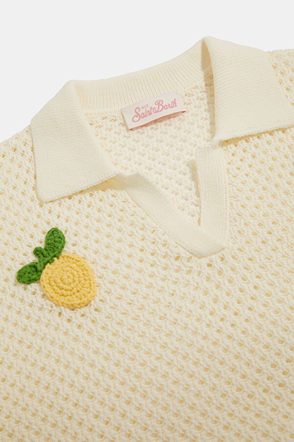 Cream Patterned Short-Sleeved Children's Blouse 3
