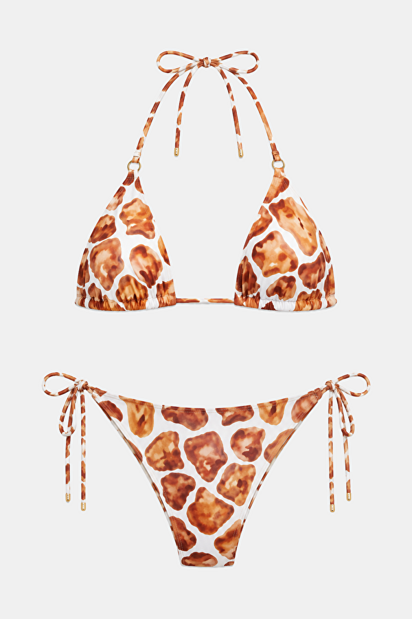 Multicolored Patterned Lace-Up Women's Bikini