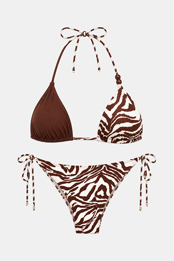 Multicolored Patterned Lace-Up Women's Bikini