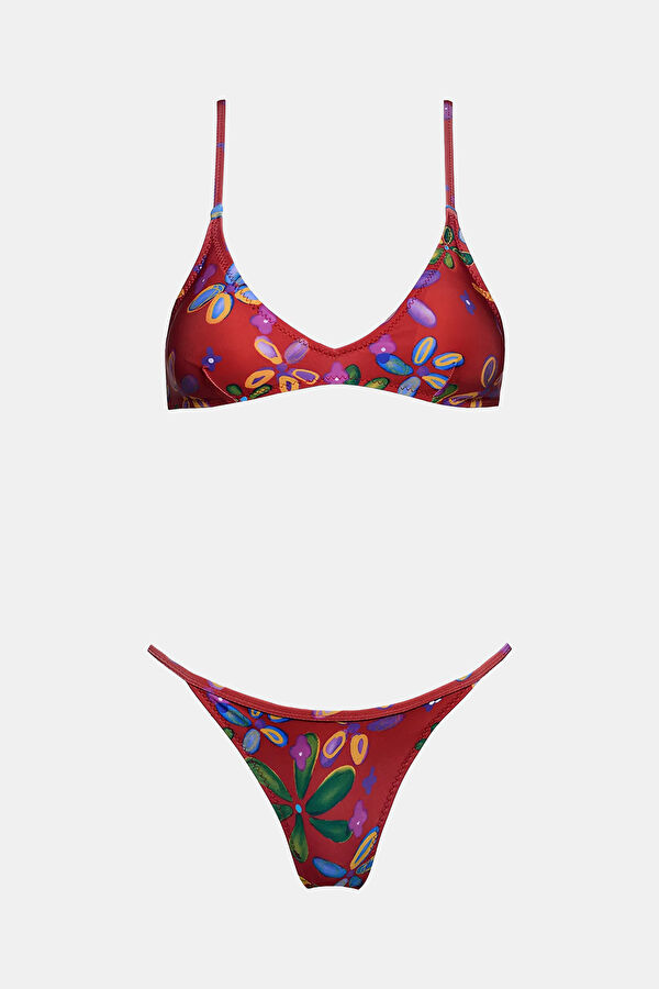 Bordo Desenli Kadın Bikini