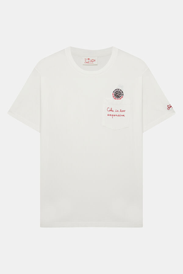 Relax Kalıp Beyaz Bisiklet Yaka Baskılı Erkek T-Shirt