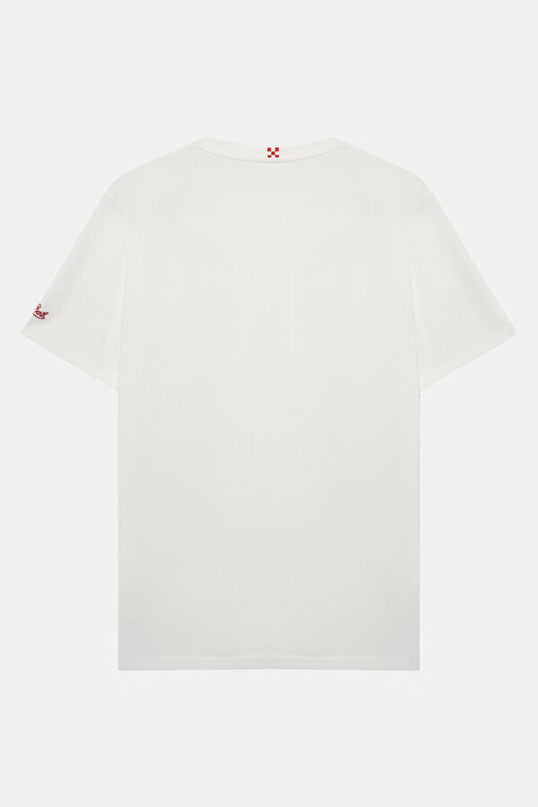 Relax Kalıp Beyaz Bisiklet Yaka Baskılı Erkek T-Shirt 2
