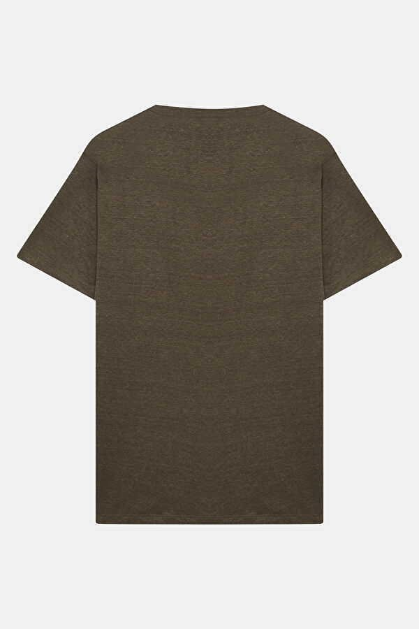Relax Kalıp Haki Bisiklet Yaka Erkek T-Shirt 2