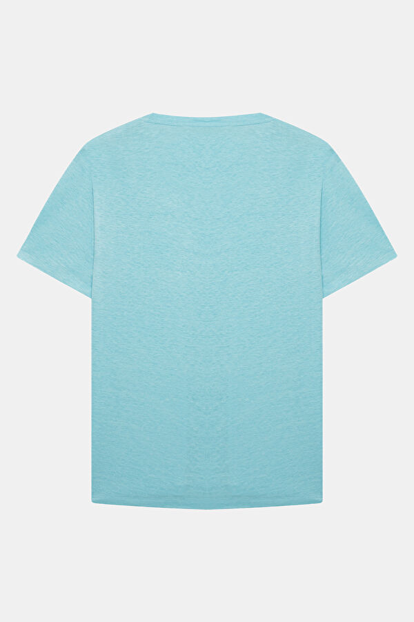 Relax Kalıp Turkuaz Bisiklet Yaka Erkek T-Shirt 2
