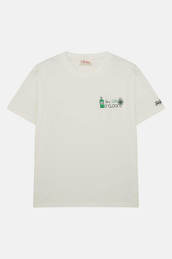 Relax Kalıp Beyaz Bisiklet Yaka Baskılı Erkek T-Shirt