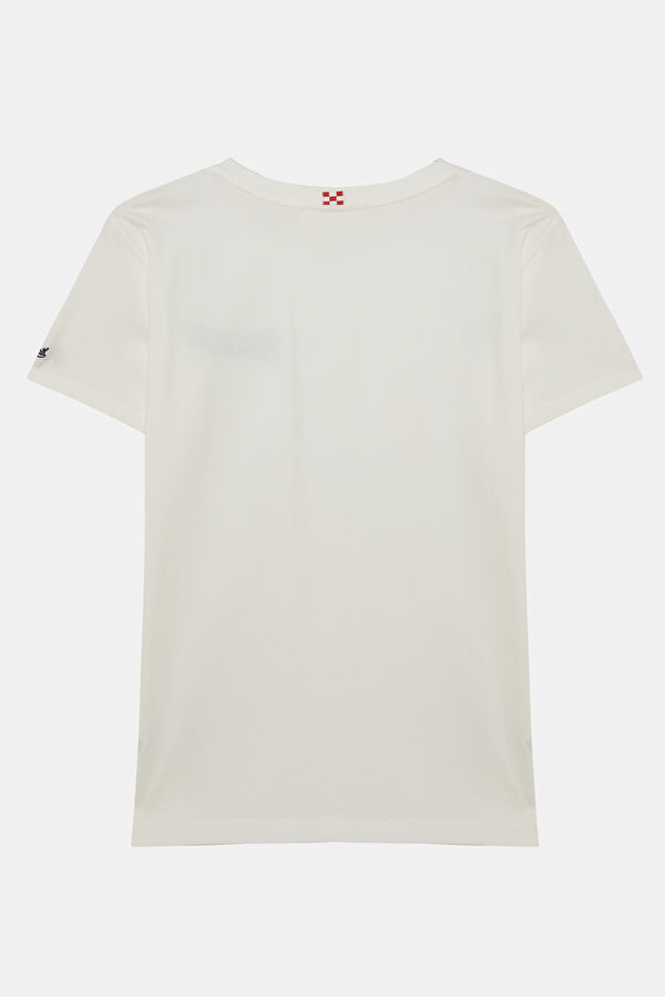 Relax Kalıp Beyaz Bisiklet Yaka Baskılı Erkek T-Shirt 2