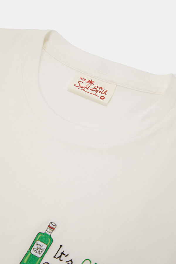 Relax Kalıp Beyaz Bisiklet Yaka Baskılı Erkek T-Shirt 3