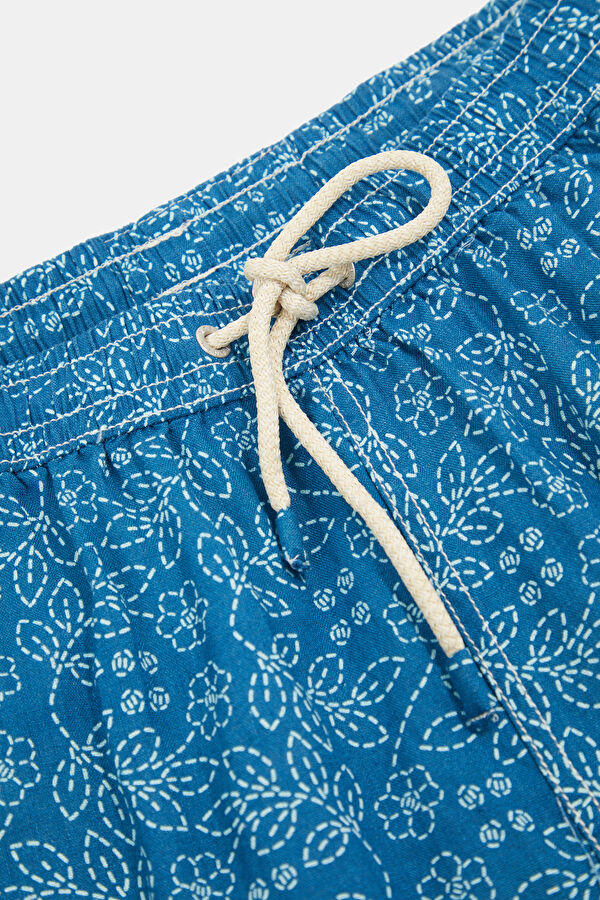 Navy Patterned Elastic-Waist Men's Swim Shorts 3