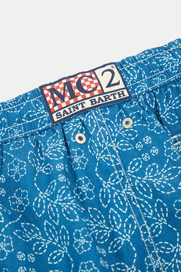 Navy Patterned Elastic-Waist Men's Swim Shorts 5