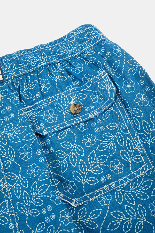 Navy Patterned Elastic-Waist Men's Swim Shorts 6
