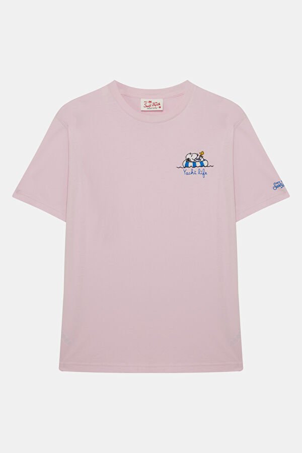 Relax Kalıp Pembe Bisiklet Yaka Baskılı Erkek T-Shirt