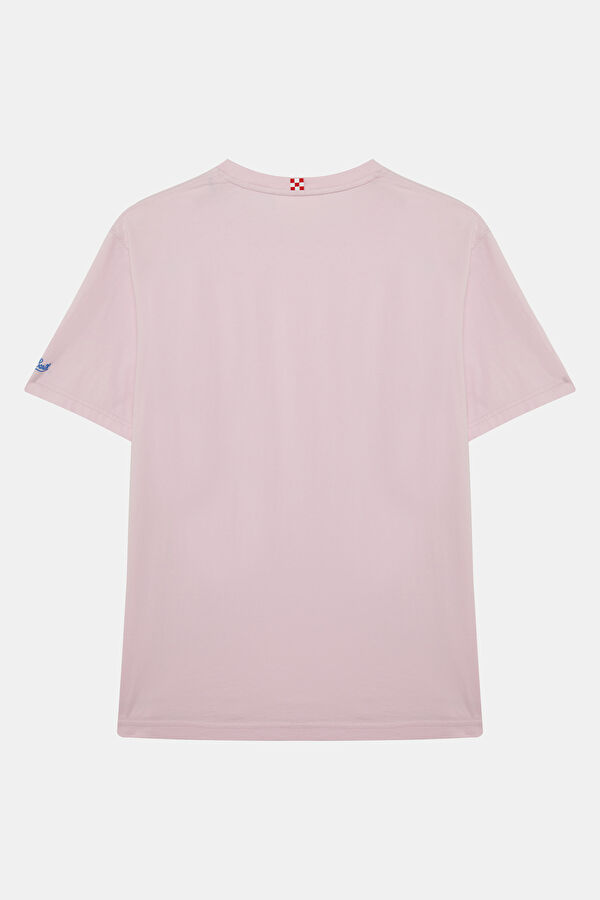 Relax Kalıp Pembe Bisiklet Yaka Baskılı Erkek T-Shirt 2