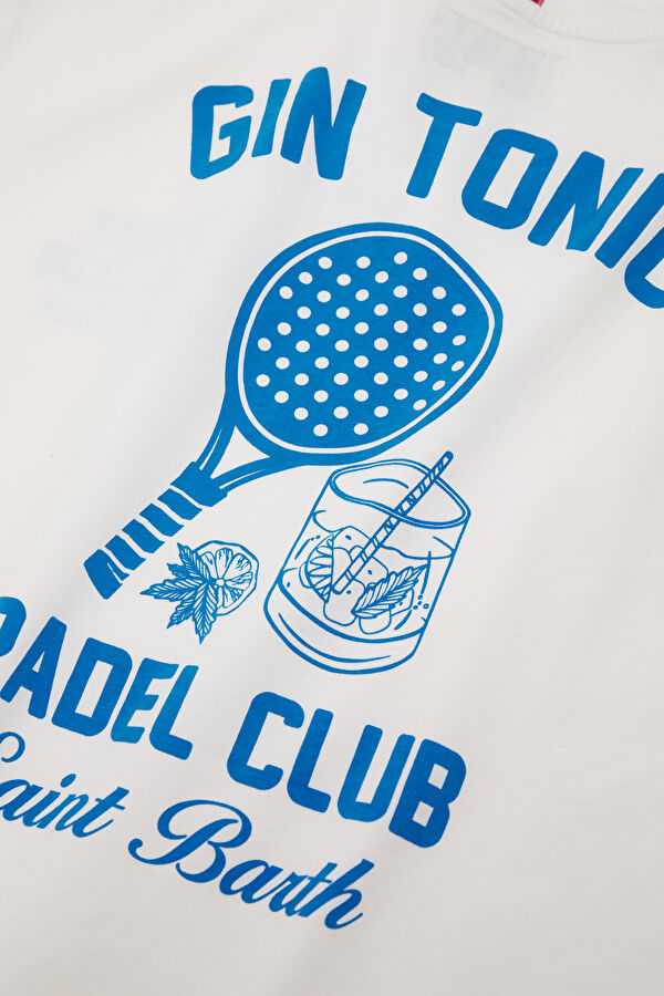 Relax Kalıp Beyaz Bisiklet Yaka Baskılı Erkek T-Shirt 4