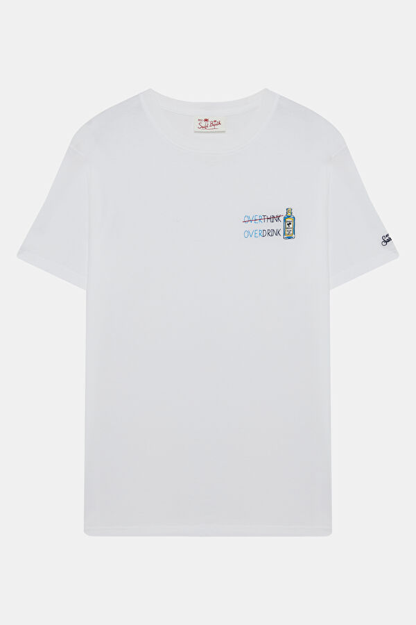 Relax Kalıp Beyaz Bisiklet Yaka Baskılı Erkek T-Shirt