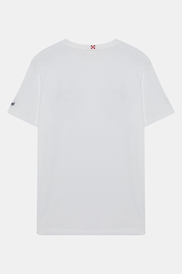 Relax Kalıp Beyaz Bisiklet Yaka Baskılı Erkek T-Shirt 2