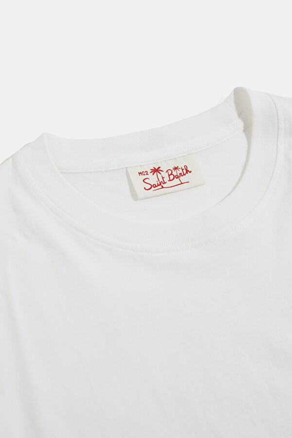 Relax Kalıp Beyaz Bisiklet Yaka Baskılı Erkek T-Shirt 3