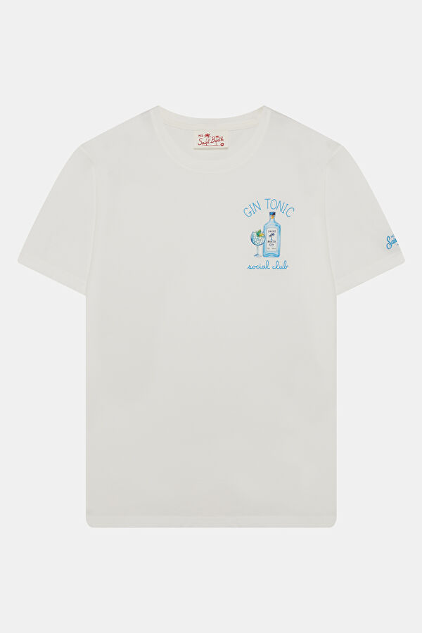 Relax Kalıp Beyaz Bisiklet Yaka Baskılı Erkek T-Shirt