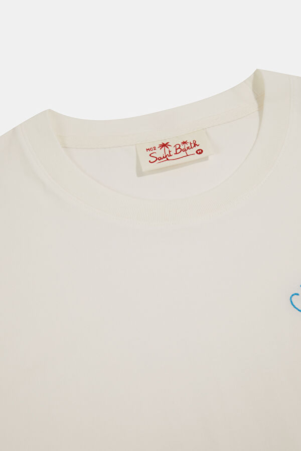 Relax Kalıp Beyaz Bisiklet Yaka Baskılı Erkek T-Shirt 3