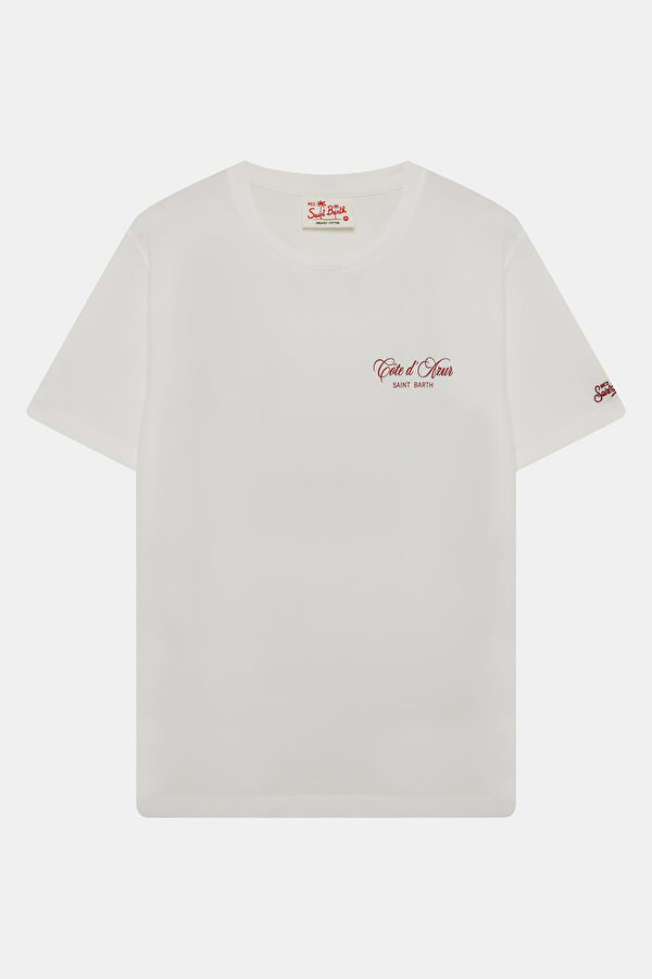 Portland Relax Kalıp Beyaz Bisiklet Yaka Baskılı Erkek T-Shirt