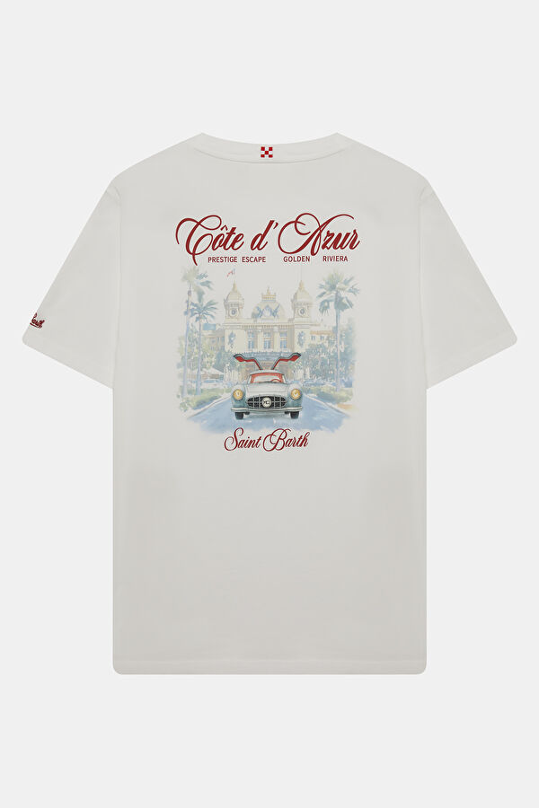 Portland Relax Kalıp Beyaz Bisiklet Yaka Baskılı Erkek T-Shirt 2
