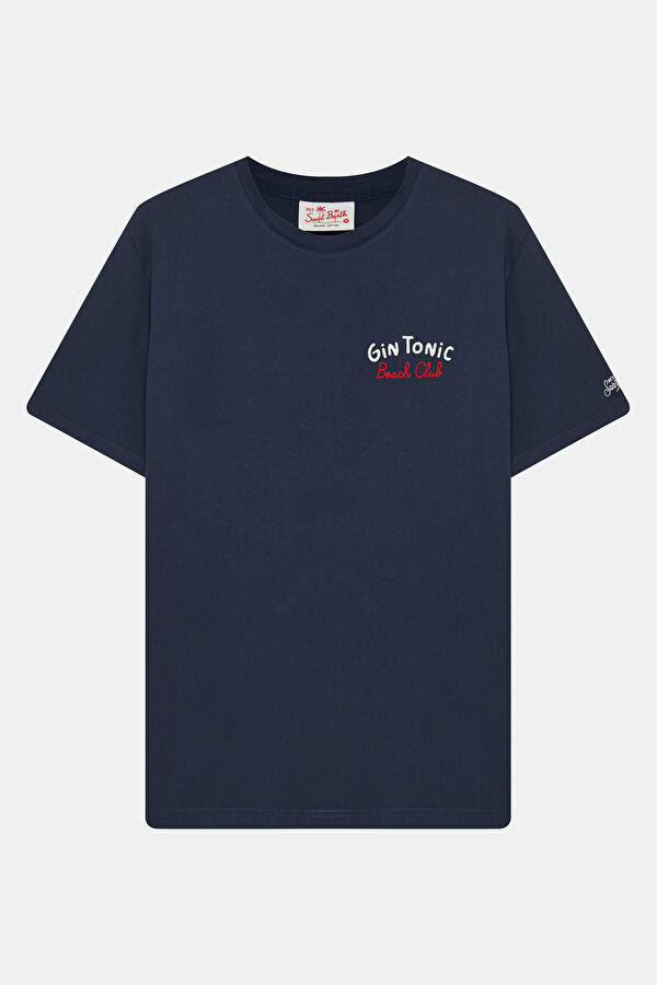 Relax Kalıp Lacivert Bisiklet Yaka Baskılı Erkek T-Shirt