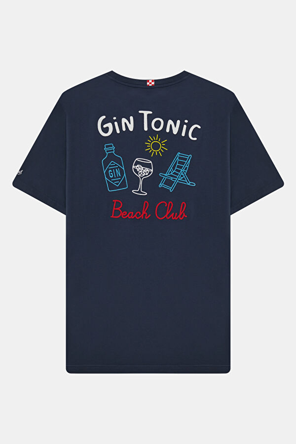 Relax Kalıp Lacivert Bisiklet Yaka Baskılı Erkek T-Shirt 2