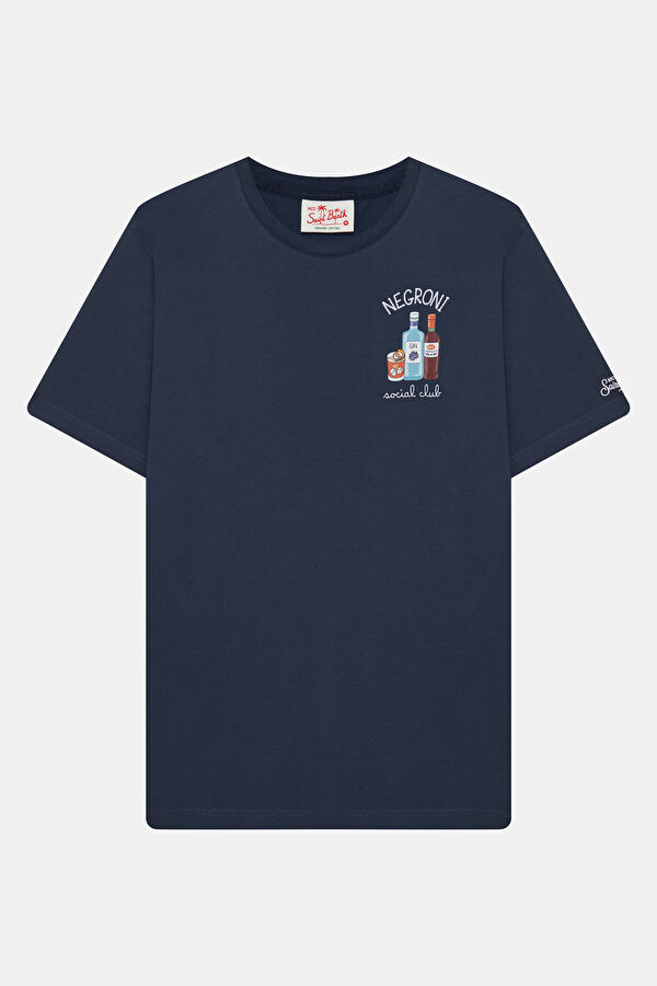Relax Kalıp Lacivert Bisiklet Yaka Baskılı Erkek T-Shirt