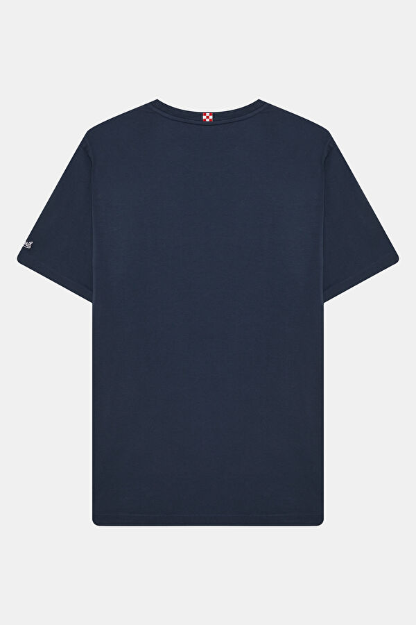 Relax Kalıp Lacivert Bisiklet Yaka Baskılı Erkek T-Shirt 2