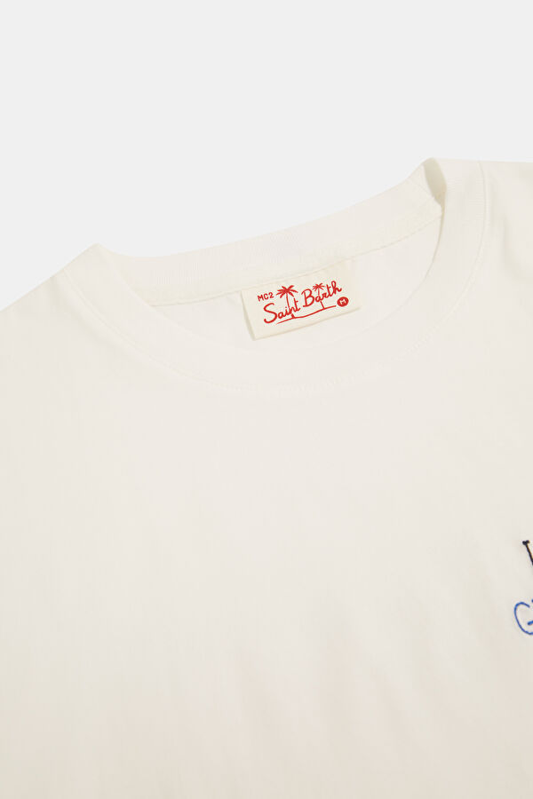 Portofino Relax Kalıp Beyaz Bisiklet Yaka Baskılı Erkek T-Shirt 3