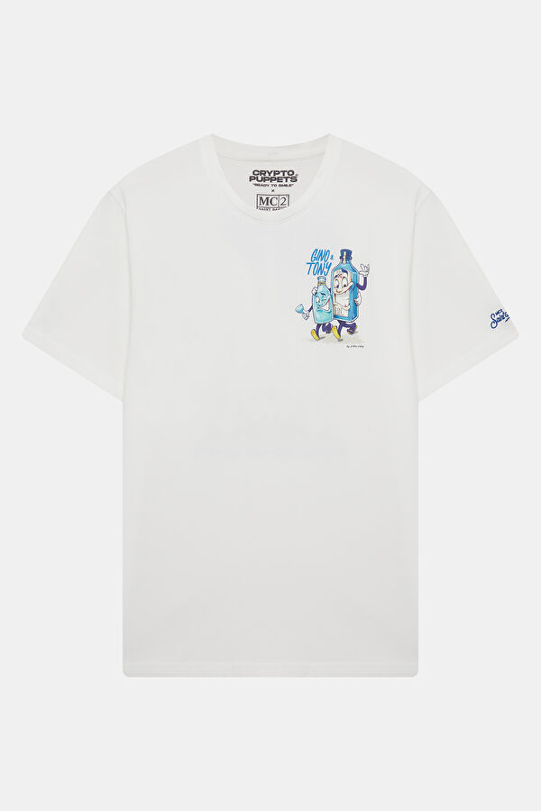 Relax Kalıp Beyaz Bisiklet Yaka Baskılı Erkek T-Shirt