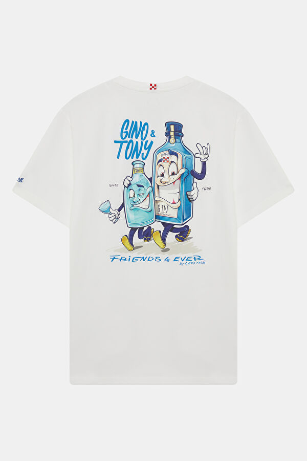 Relax Kalıp Beyaz Bisiklet Yaka Baskılı Erkek T-Shirt 2
