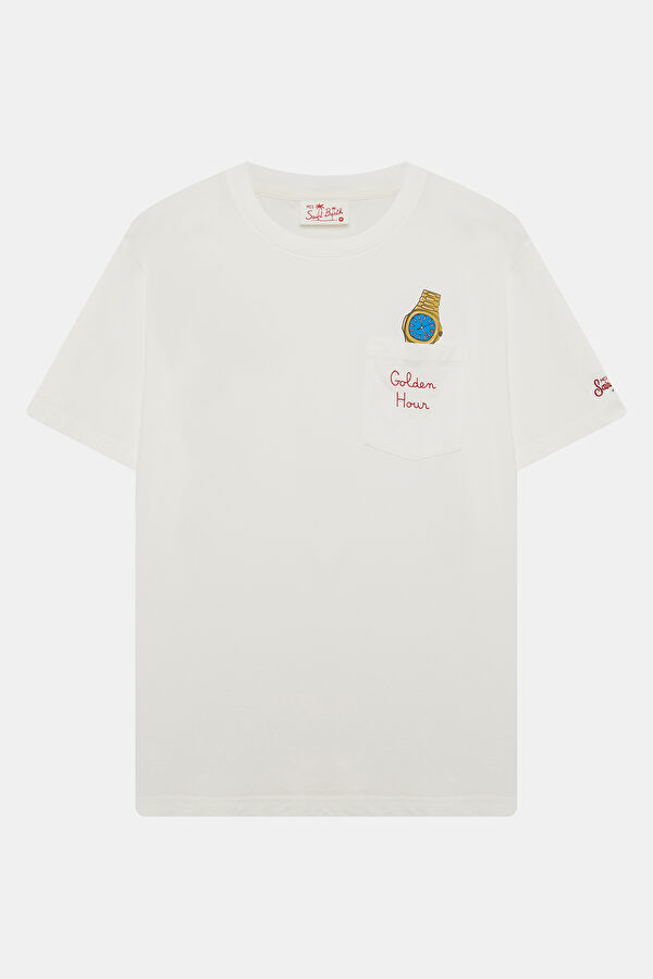Austin Relax Kalıp Beyaz Bisiklet Yaka Baskılı Erkek T-Shirt