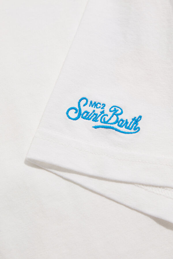 Relax Kalıp Beyaz Bisiklet Yaka Baskılı Erkek T-Shirt 5