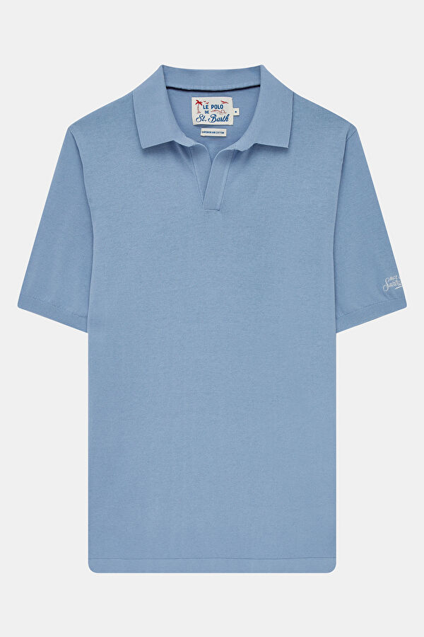 Men's Relaxed Fit Blue Polo Neck T-Shirt