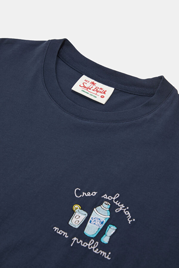 Relax Kalıp Lacivert Bisiklet Yaka Baskılı Erkek T-Shirt 3