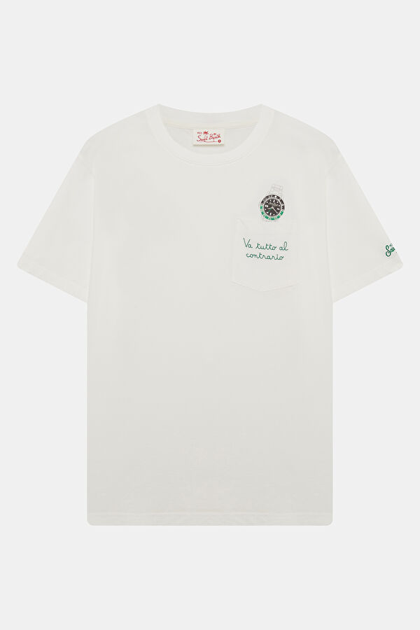 Austin Relax Kalıp Beyaz Bisiklet Yaka Baskılı Erkek T-Shirt