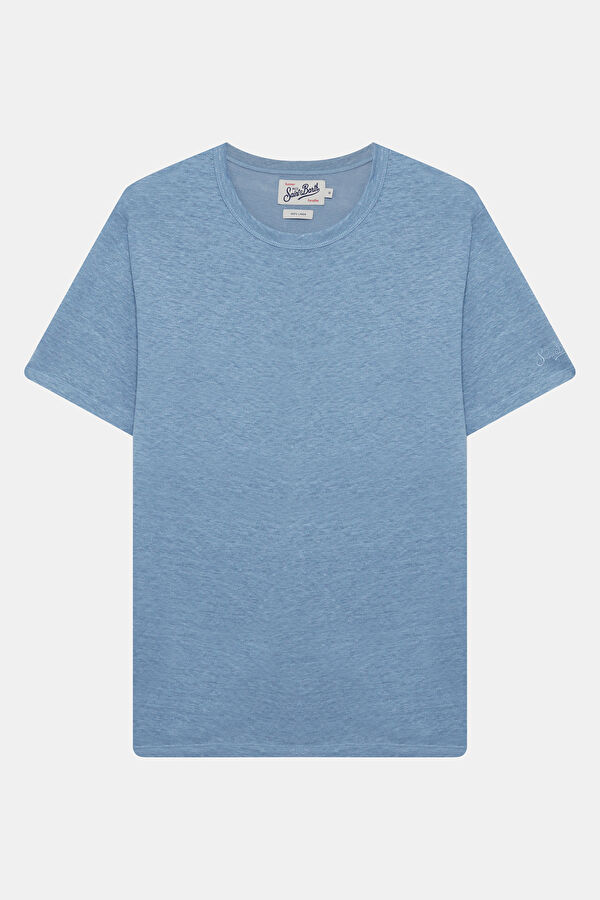 Relax Kalıp Mavi Bisiklet Yaka Erkek T-Shirt
