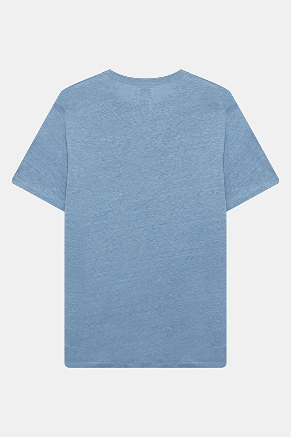 Relax Kalıp Mavi Bisiklet Yaka Erkek T-Shirt 2
