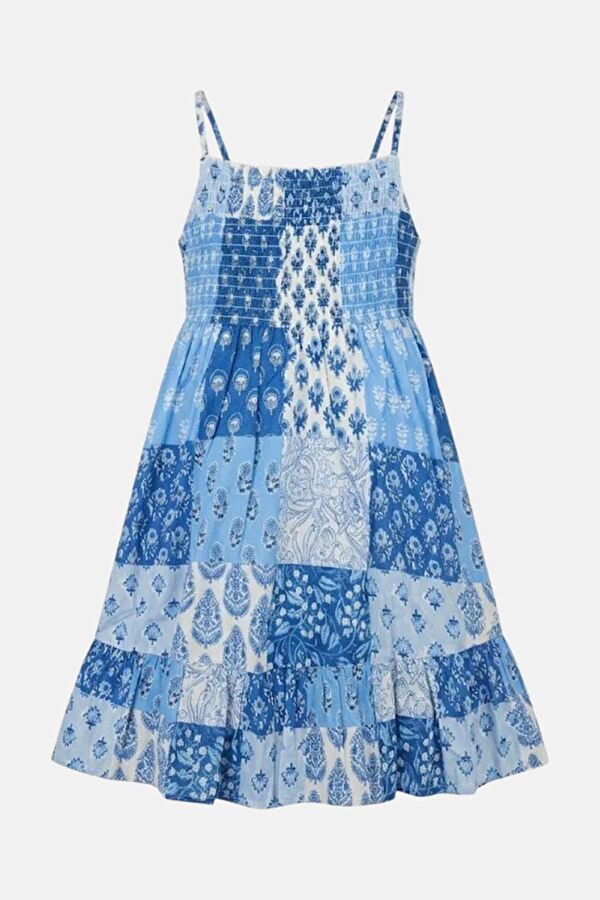 Blue Patterned Mini Kids Dress