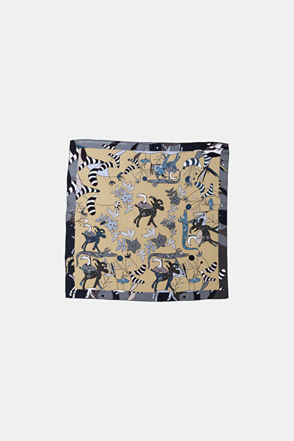 Yellow Animal Figure Silk Scarf