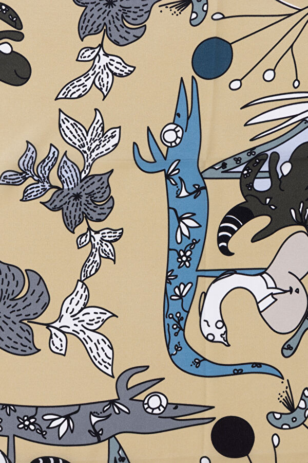 Yellow Animal Figure Silk Scarf 2